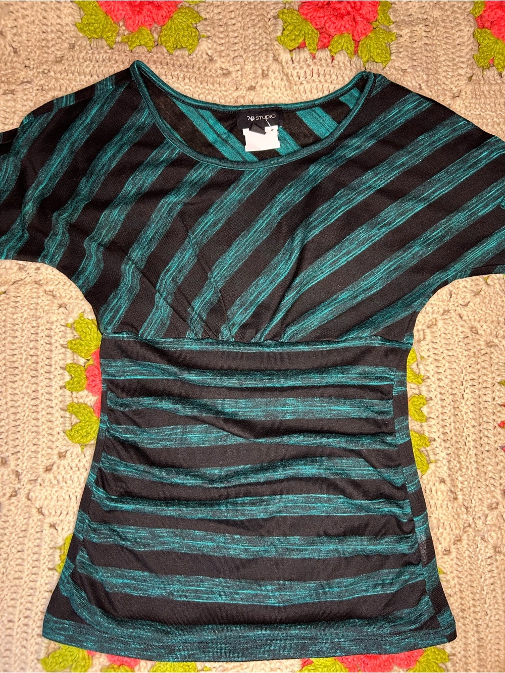 AB Studio Black and Teal Striped Y2K “going out”  Top